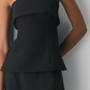 Aritzia Black Strapless Peplum Top with Structured Bodice